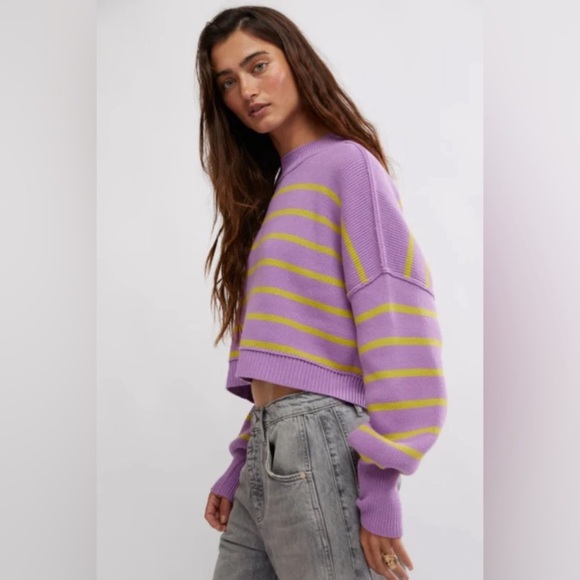 Free People Easy Street Cropped Striped Pullover Oversized Sweater | Size XS - Picture 5 of 11
